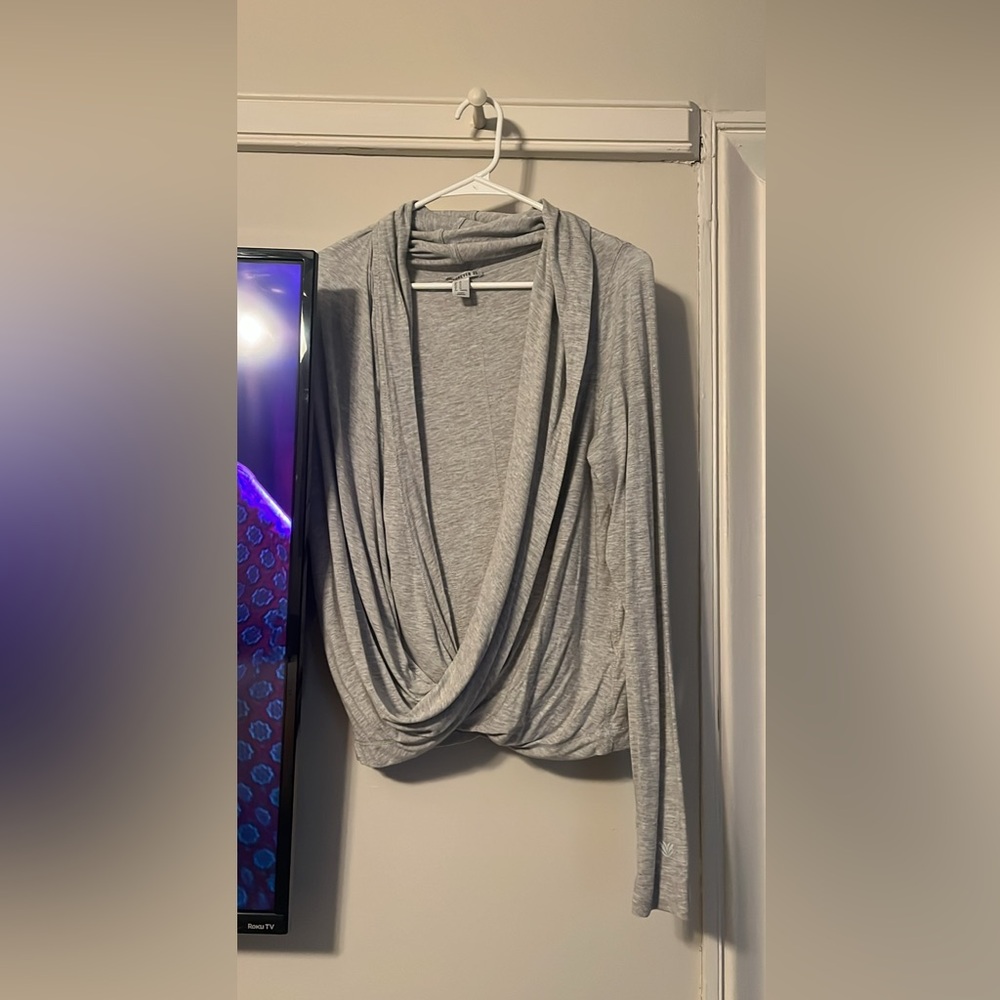Gray Draped Long Sleeve Top